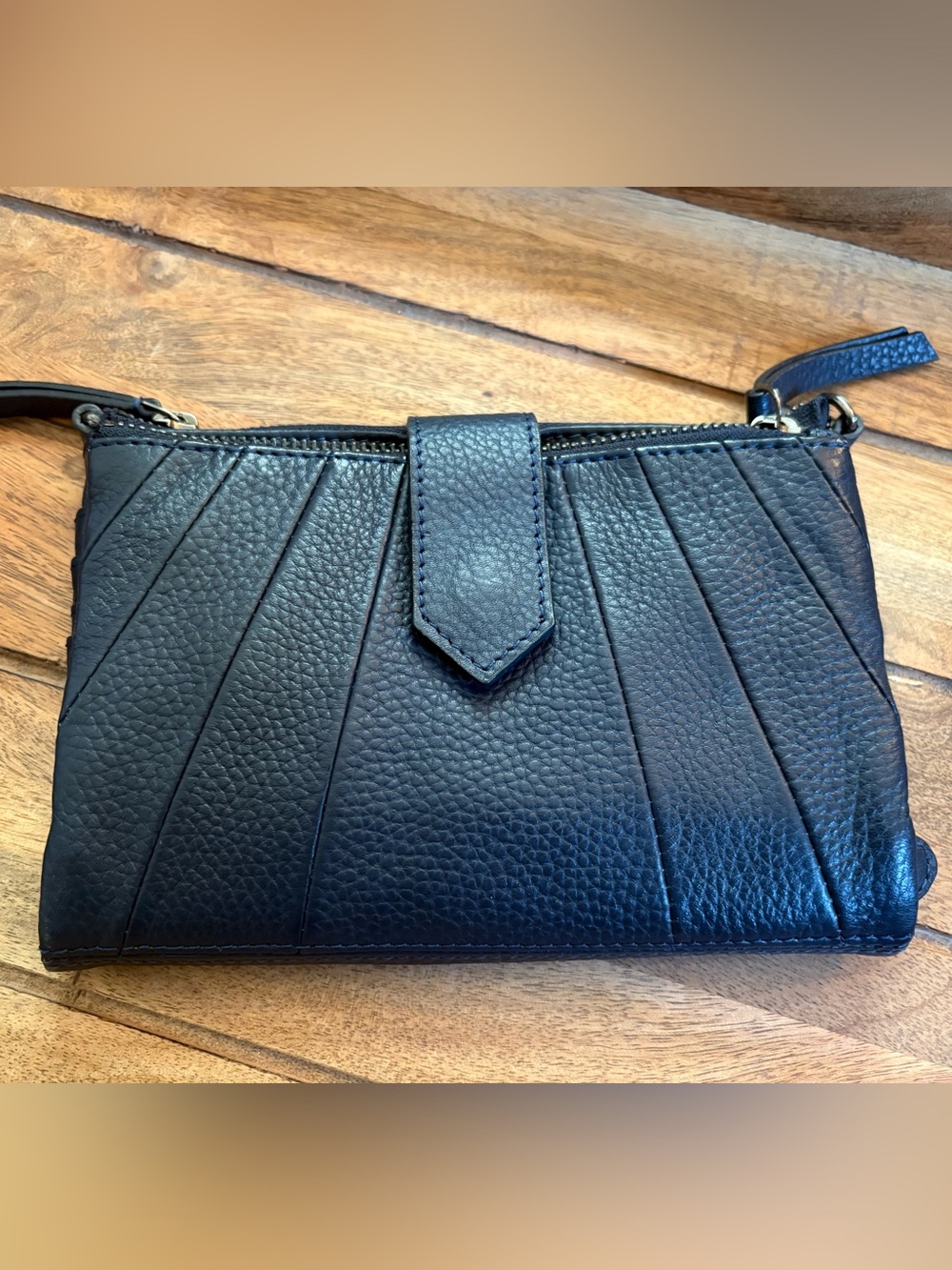 Lucky Brand Black Pebbled Leather Wristlet Clutch